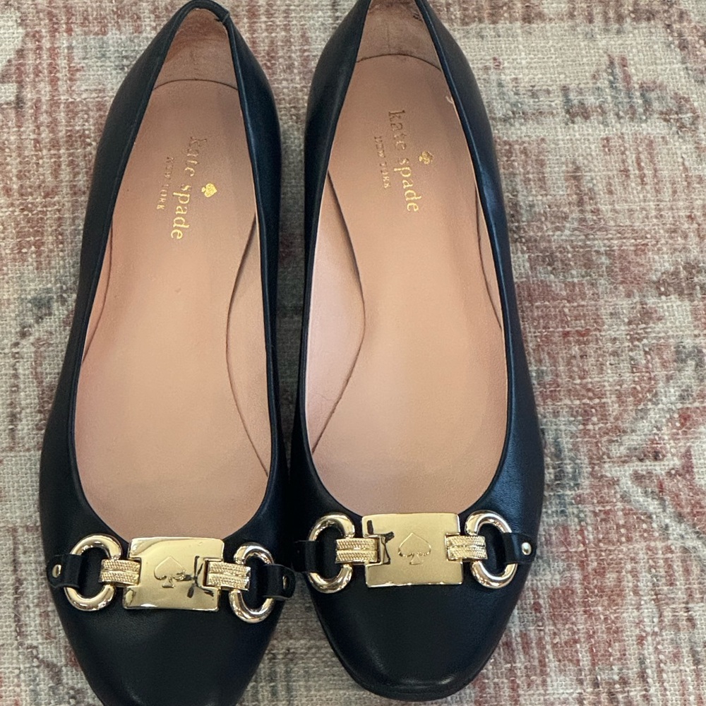 Kate Spade New York Phoebe Black Leather Flats Shoes